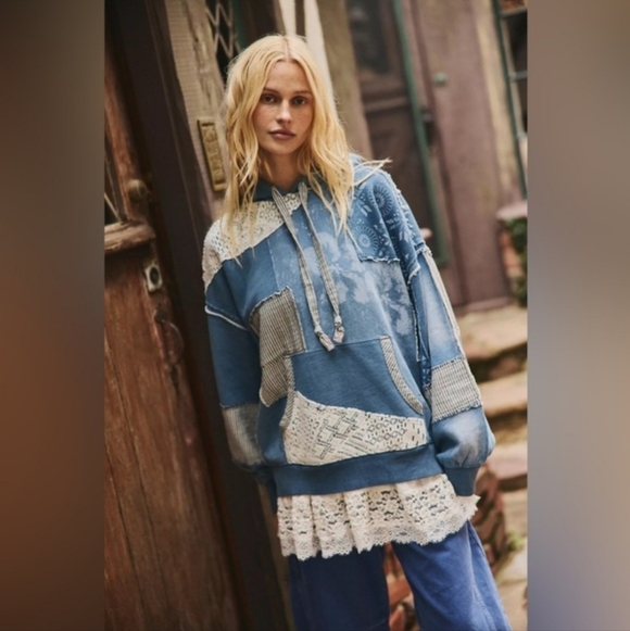 We The Free Blue Patchwork Hoodie - Picture 2 of 8